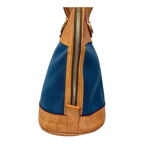 Dooney & Bourke Cabriolet Satchel Navy Canvas Tan Leather Trim - Picture 4 of 10